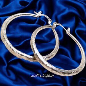 925 Silver Hoop Earrings Textured Bohemian 1.5" Drop Country Western